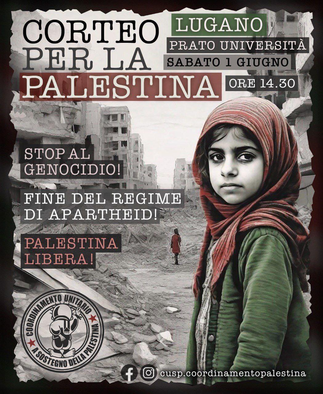 1 GIUGNO: CORTEO PER LA PALESTINA E SPETTACOLO-CONCERTO RAP