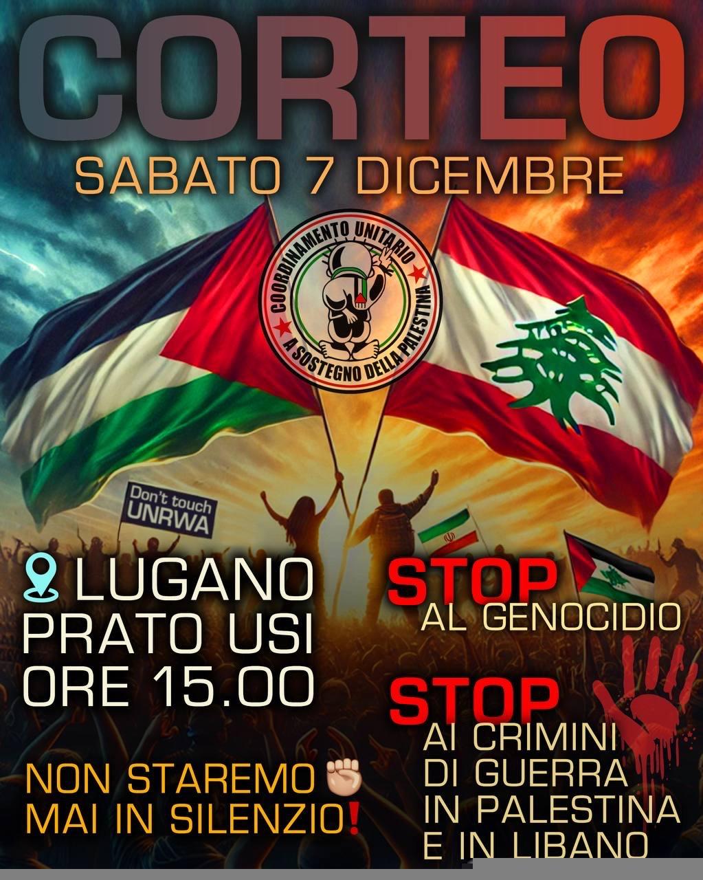 7 DICEMBRE CORTEO PER IL LIBANO E LA PALESTINA