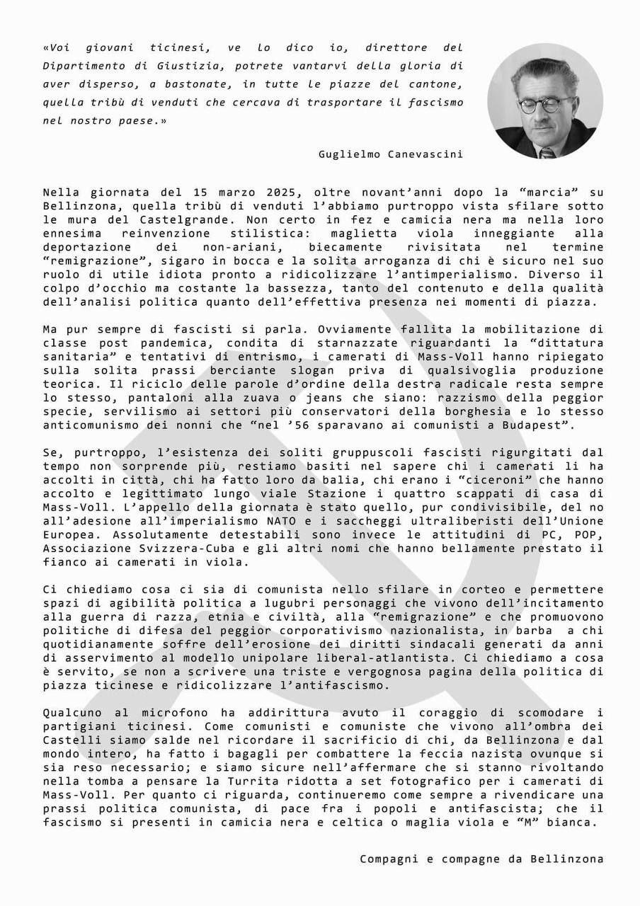 TESTO diffuso in seguito alla presenza di Mass-Voll alla manifestazione contro la Nato del 15 marzo
