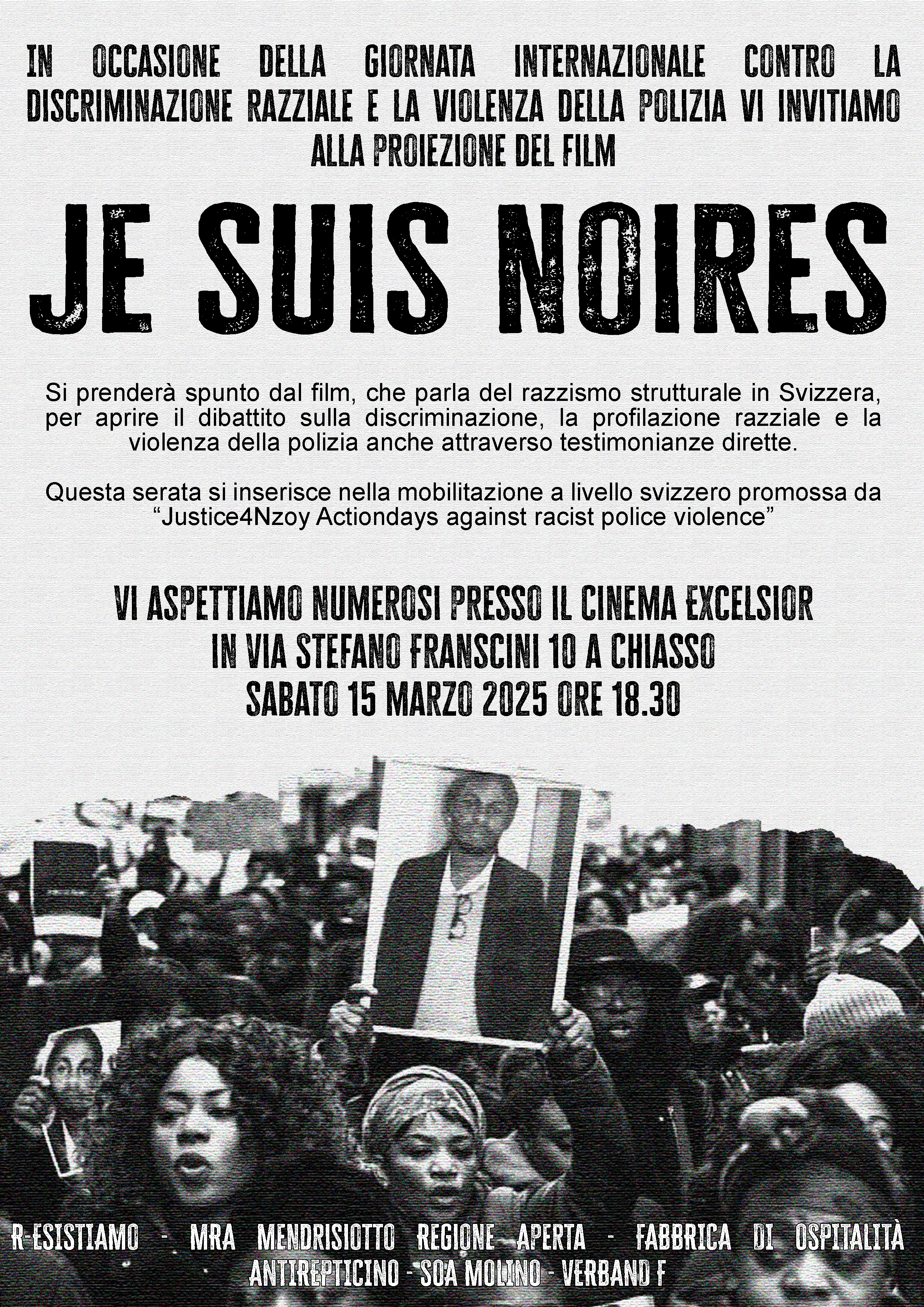 15 MARZO CHIASSO – CONTRO IL RAZZISMO STRUTTURALE E LA VIOLENZA DI POLIZIA