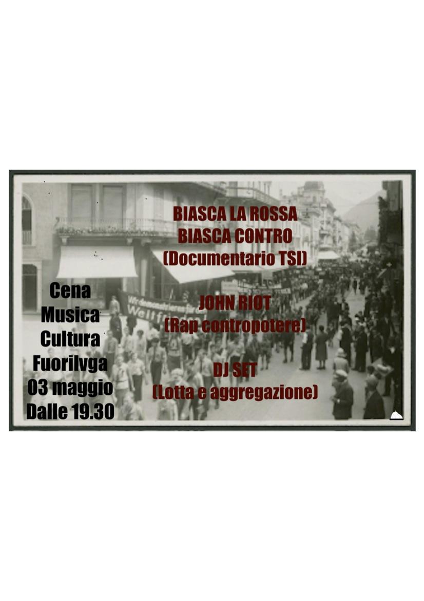 SABATO 3 MAGGIO LUGANO – Cena Musica Cultura FUORILVGA