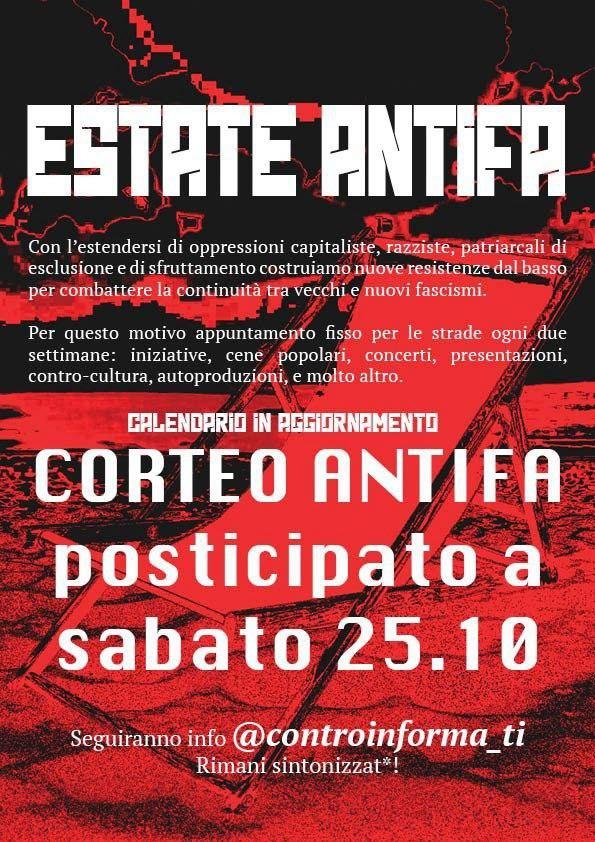 TICINO – CORTEO ANTIFASCISTA posticipato al 25 OTTOBRE