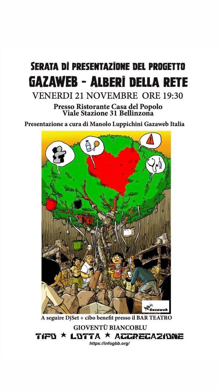 VENERDI 21 NOVEMBRE BELLINZONA – Presentazione del progetto GAZAWEB – ALBERI DELLA RETE