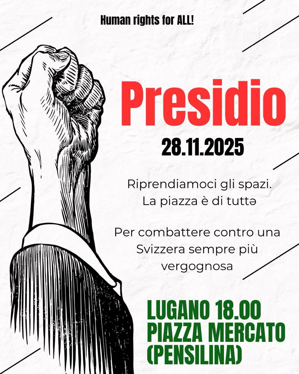 VENERDI 28 NOVEMBRE LUGANO – PRESIDIO SOLIDARIETÀ INTERSEZIONALE