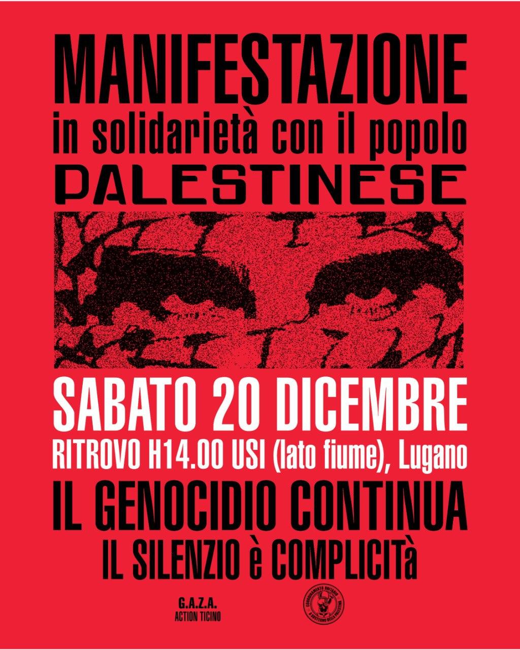 SABATO 20 DICEMBRE LUGANO – MANIFESTAZIONE PER LA PALESTINA!
