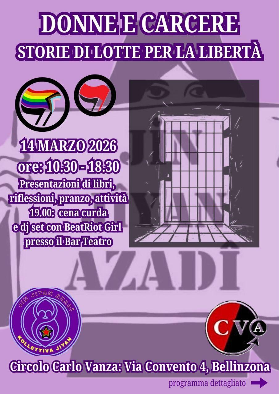 SABATO 14 MARZO BELLINZONA – DONNE E CARCERE storie di lotte per la libertà
