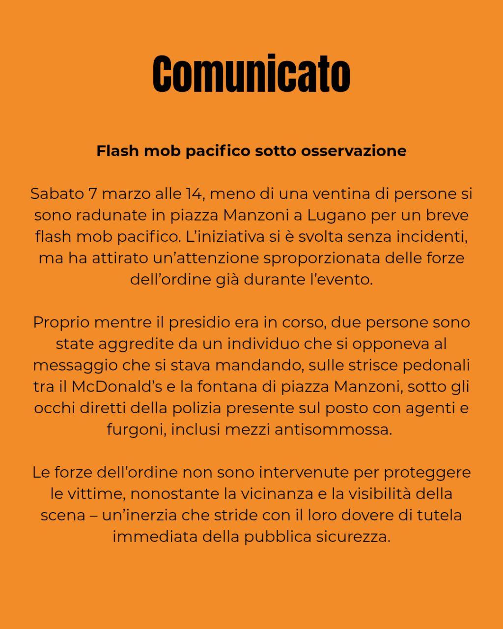 COMUNICATO – Flash mob pacifico sotto osservazione